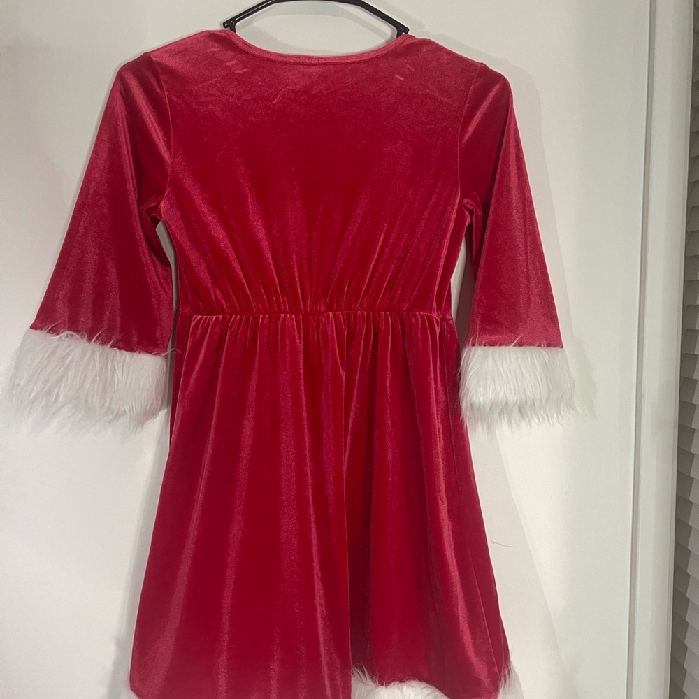 Holiday Time Red Velvet Kids Dress with White Trim - Picture 5 of 6